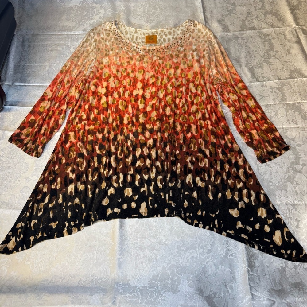 Ruby Rd. Red and Black Leopard Print Blouse